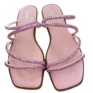VODVOB Rhinestone Flat Sandals Slip On Memory Foam Pink Women Size 9
